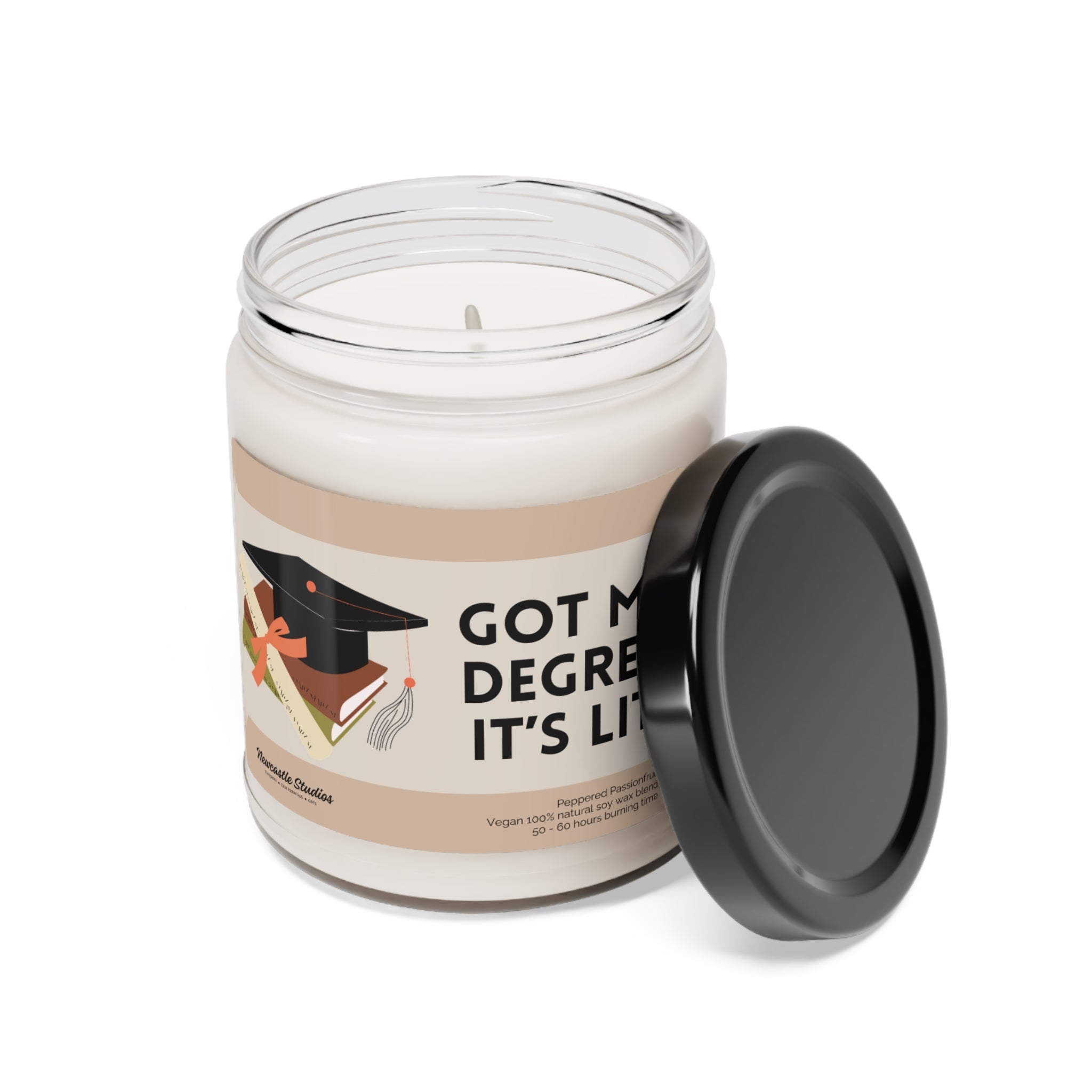 "Got my Degree. It's lit." Glass Candle