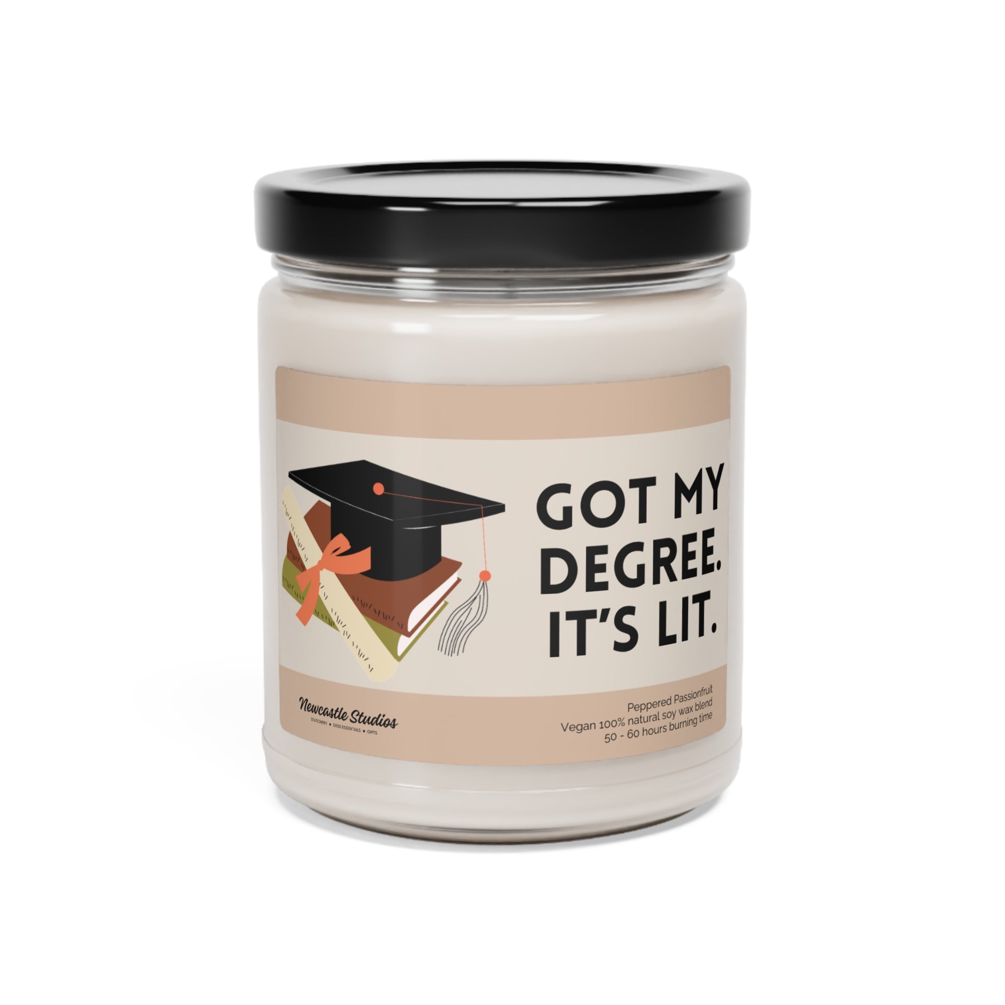 "Got my Degree. It's lit." Glass Candle