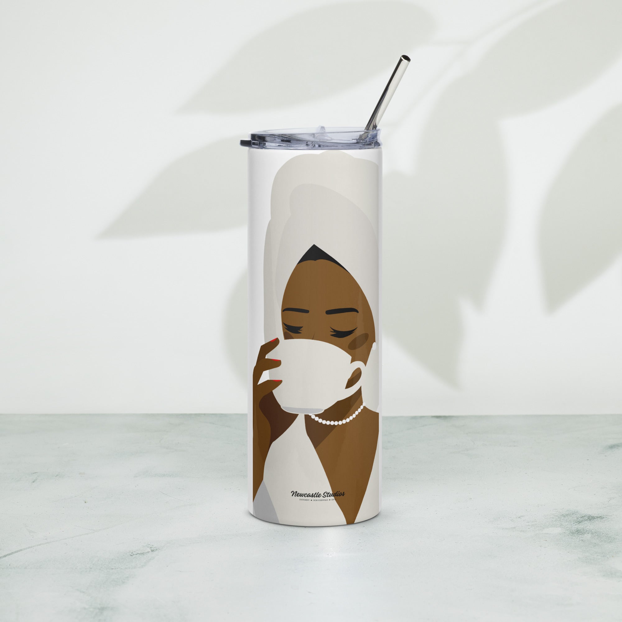 "Sips Tea" Slim Tumbler w/ Straw