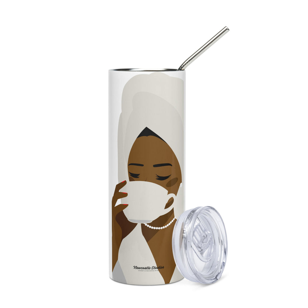 "Sips Tea" Slim Tumbler w/ Straw